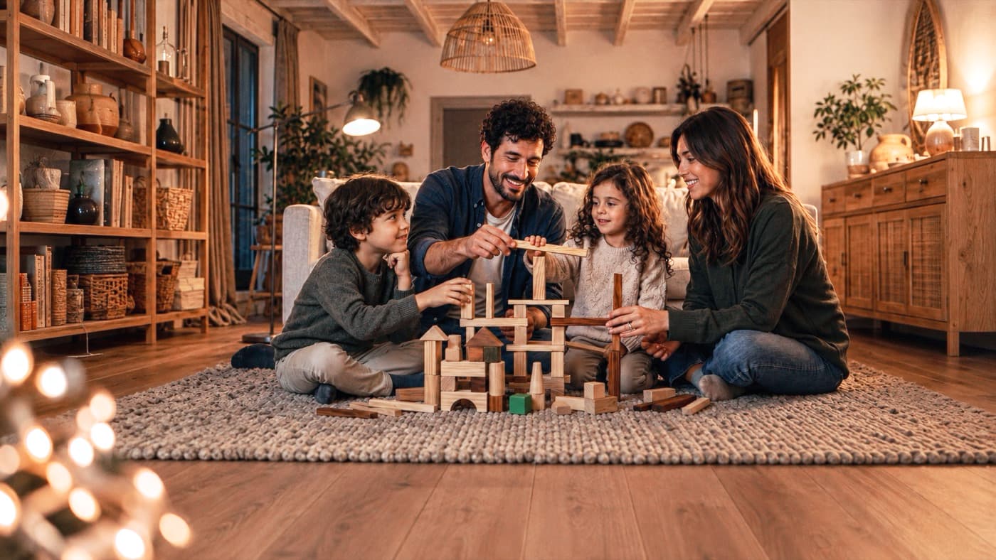 A family completing an offline activity together