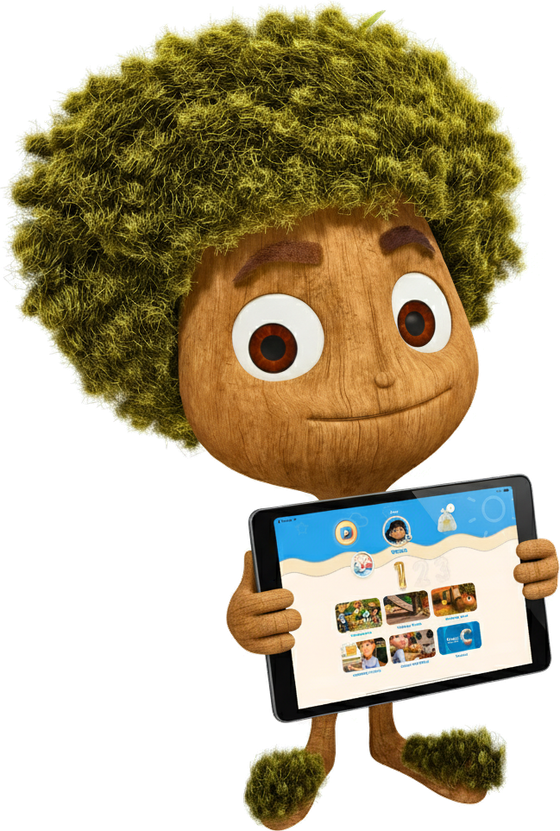 Prof. Oakley, le guide Hope Seed, tenant une tablette avec une leçon