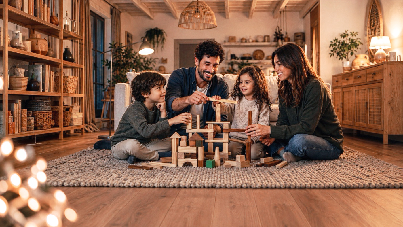Una familia realizando junta una actividad sin pantalla